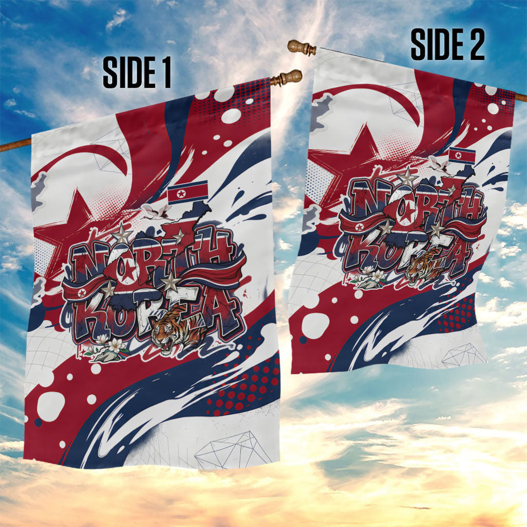 North Korea Flag Day Rise With The Flag Garden Flag Dynamic Red Star Paint Splatter With Tiger