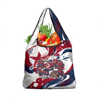 North Korea Flag Day Rise With The Flag Grocery Bag Dynamic Red Star Paint Splatter With Tiger