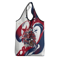 North Korea Flag Day Rise With The Flag Grocery Bag Dynamic Red Star Paint Splatter With Tiger