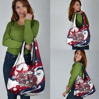 North Korea Flag Day Rise With The Flag Grocery Bag Dynamic Red Star Paint Splatter With Tiger