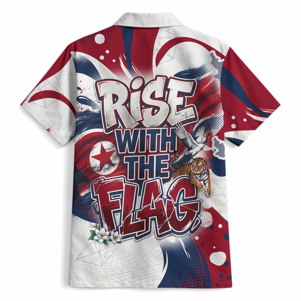 North Korea Flag Day Rise With The Flag Hawaiian Shirt Dynamic Red Star Paint Splatter With Tiger