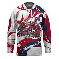 North Korea Flag Day Rise With The Flag Hockey Jersey Dynamic Red Star Paint Splatter With Tiger
