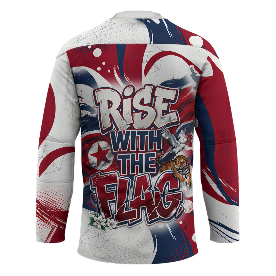 North Korea Flag Day Rise With The Flag Hockey Jersey Dynamic Red Star Paint Splatter With Tiger