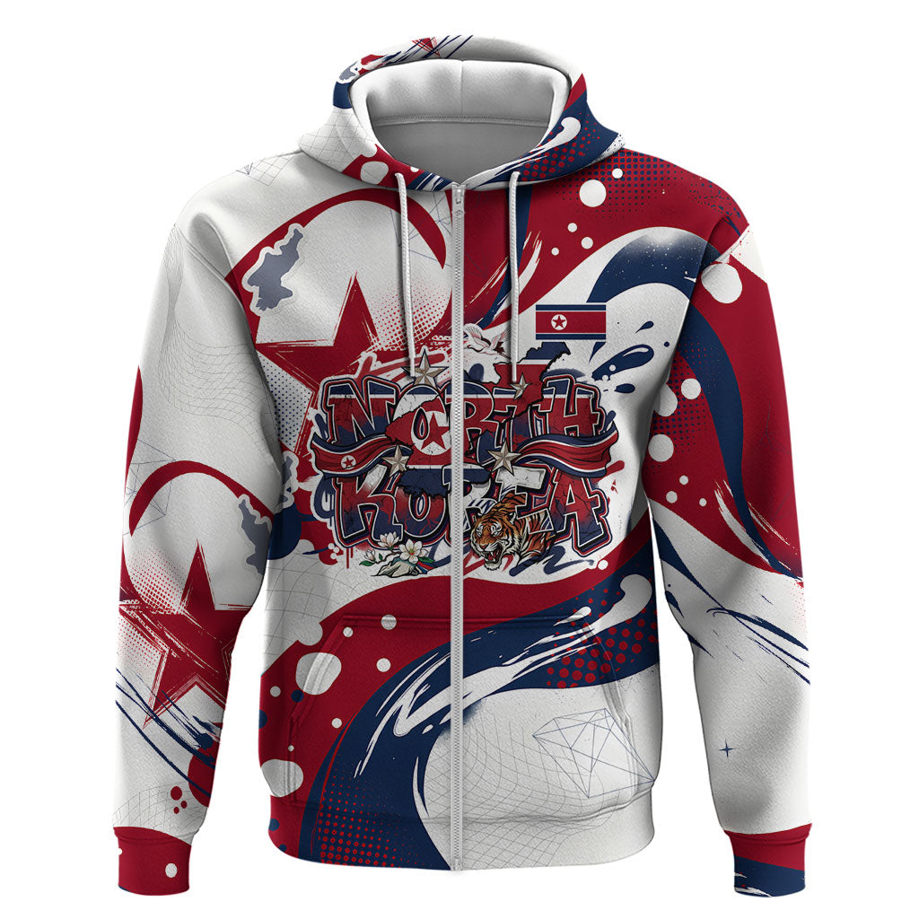North Korea Flag Day Rise With The Flag Hoodie Dynamic Red Star Paint Splatter With Tiger