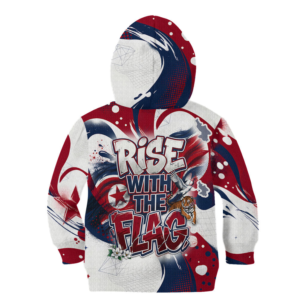 North Korea Flag Day Rise With The Flag Kid Hoodie Dynamic Red Star Paint Splatter With Tiger