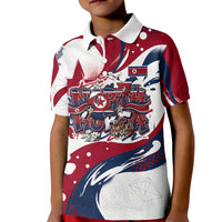 North Korea Flag Day Rise With The Flag Kid Polo Shirt Dynamic Red Star Paint Splatter With Tiger