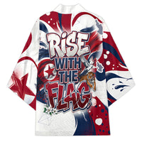 North Korea Flag Day Rise With The Flag Kimono Dynamic Red Star Paint Splatter With Tiger