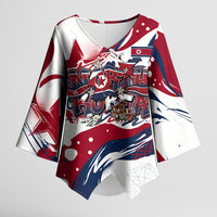 North Korea Flag Day Rise With The Flag Kimono Sleeve Blouse Dynamic Red Star Paint Splatter With Tiger