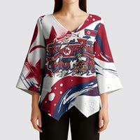 North Korea Flag Day Rise With The Flag Kimono Sleeve Blouse Dynamic Red Star Paint Splatter With Tiger