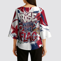 North Korea Flag Day Rise With The Flag Kimono Sleeve Blouse Dynamic Red Star Paint Splatter With Tiger