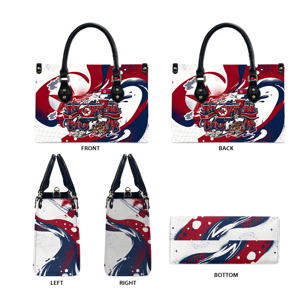 North Korea Flag Day Rise With The Flag Leather Bag Dynamic Red Star Paint Splatter With Tiger
