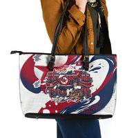 North Korea Flag Day Rise With The Flag Leather Tote Bag Dynamic Red Star Paint Splatter With Tiger