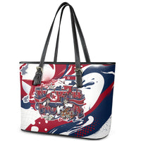 North Korea Flag Day Rise With The Flag Leather Tote Bag Dynamic Red Star Paint Splatter With Tiger