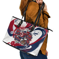 North Korea Flag Day Rise With The Flag Leather Tote Bag Dynamic Red Star Paint Splatter With Tiger