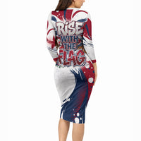 North Korea Flag Day Rise With The Flag Long Sleeve Bodycon Dress Dynamic Red Star Paint Splatter With Tiger