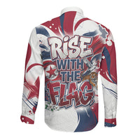 North Korea Flag Day Rise With The Flag Long Sleeve Button Shirt Dynamic Red Star Paint Splatter With Tiger