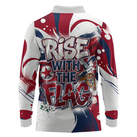 North Korea Flag Day Rise With The Flag Long Sleeve Polo Shirt Dynamic Red Star Paint Splatter With Tiger