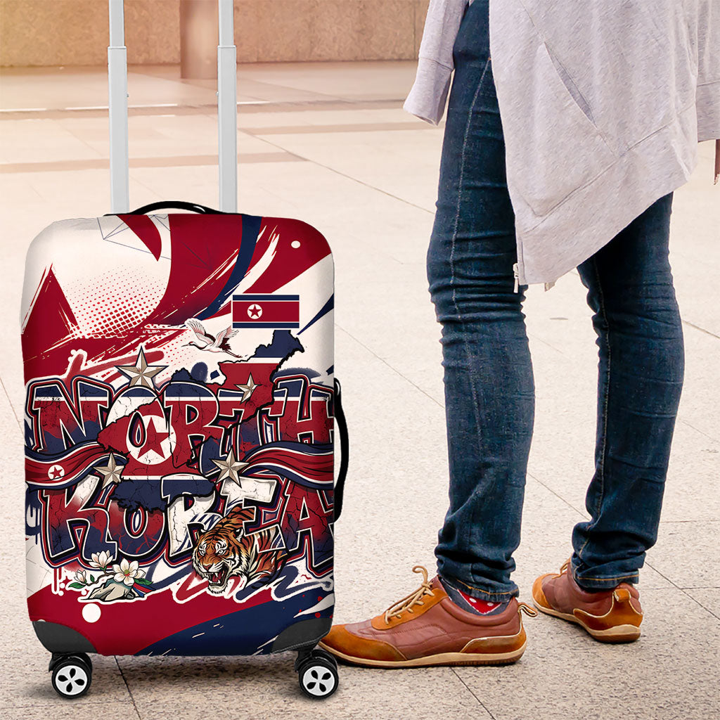 North Korea Flag Day Rise With The Flag Luggage Cover Dynamic Red Star Paint Splatter With Tiger