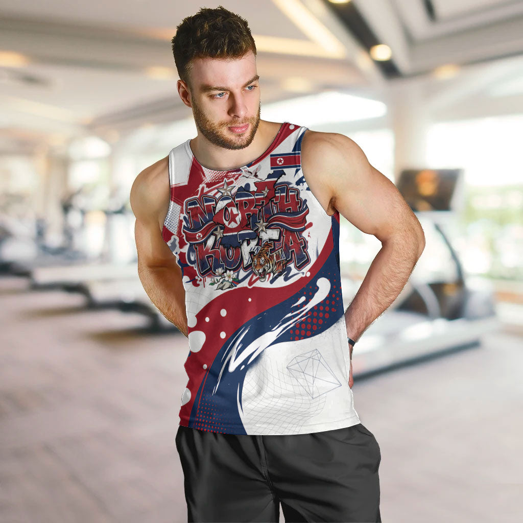 North Korea Flag Day Rise With The Flag Men Tank Top Dynamic Red Star Paint Splatter With Tiger