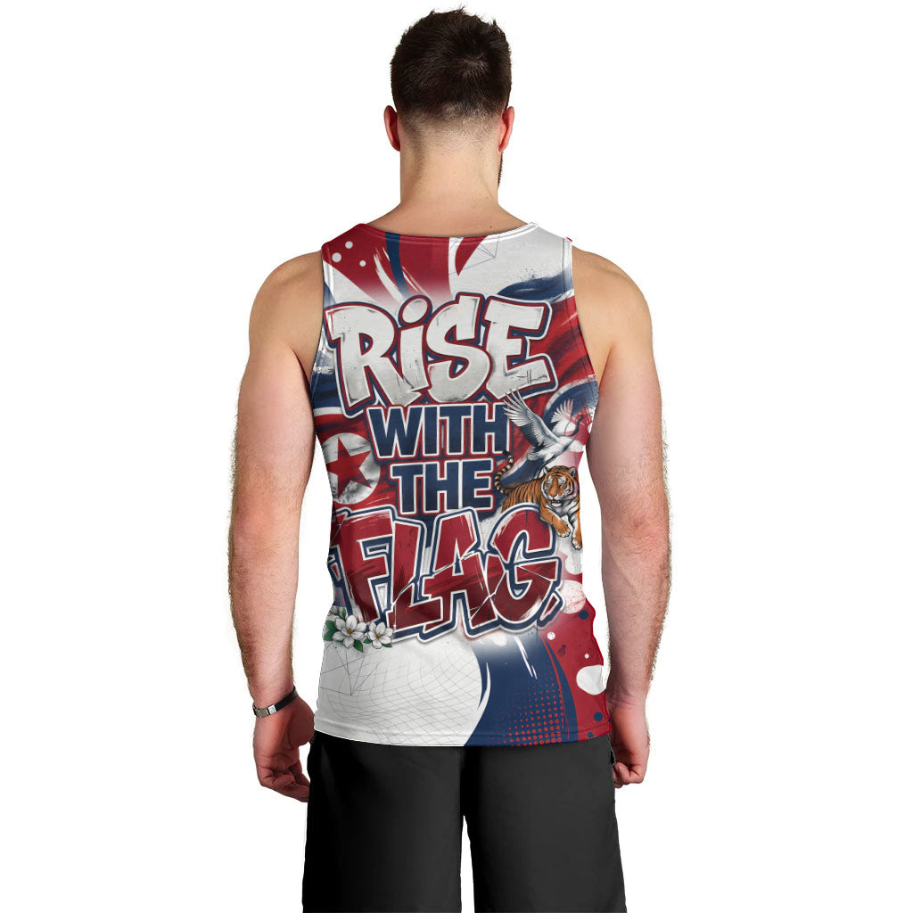 North Korea Flag Day Rise With The Flag Men Tank Top Dynamic Red Star Paint Splatter With Tiger