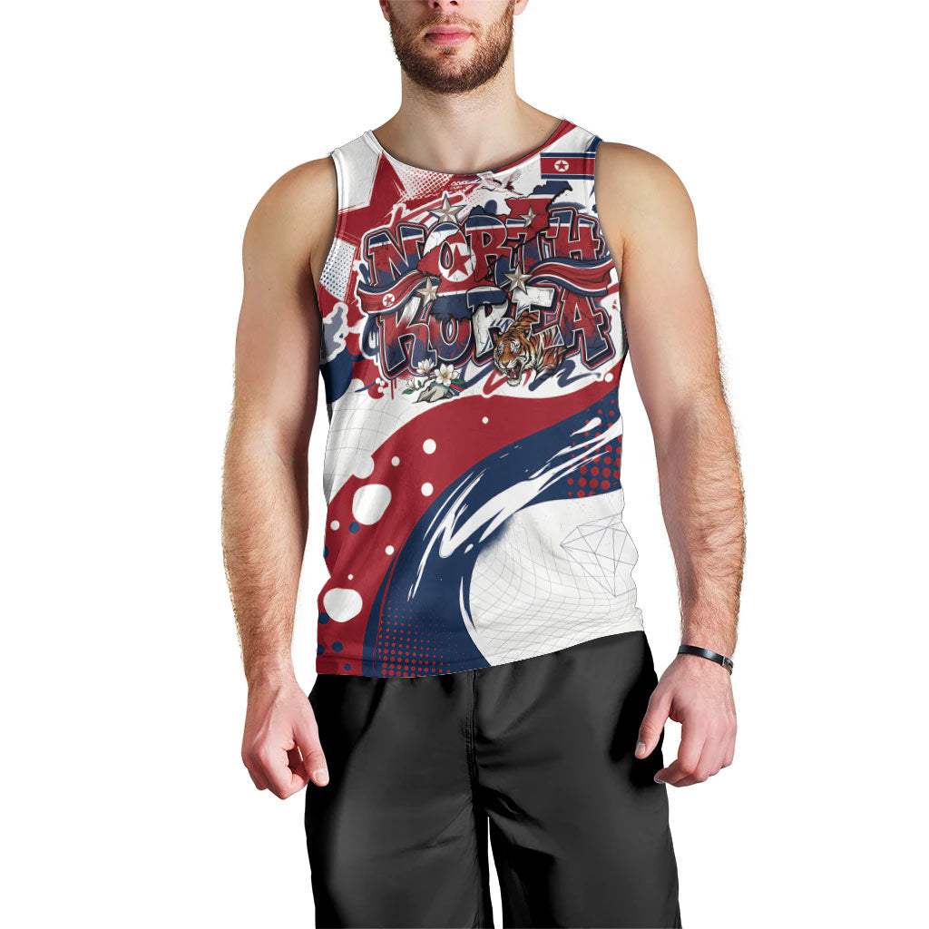 North Korea Flag Day Rise With The Flag Men Tank Top Dynamic Red Star Paint Splatter With Tiger