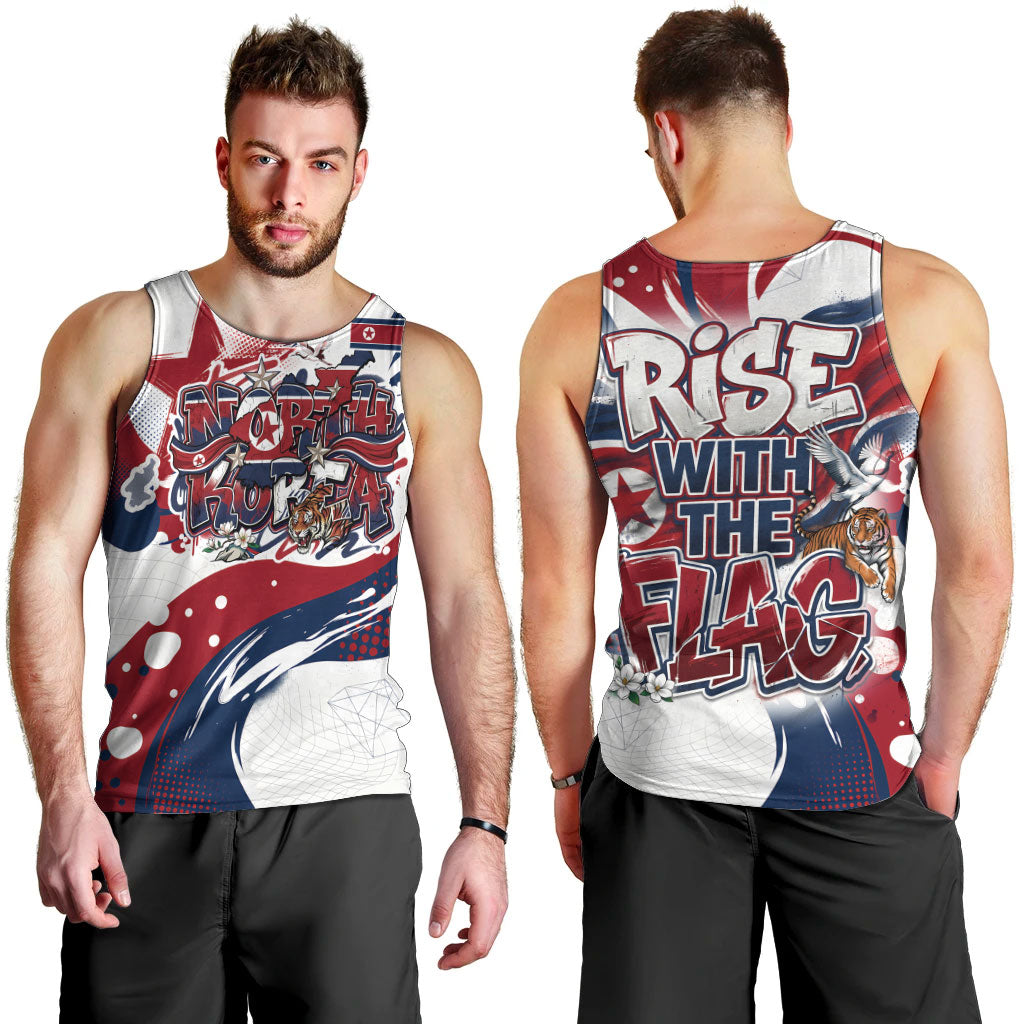 North Korea Flag Day Rise With The Flag Men Tank Top Dynamic Red Star Paint Splatter With Tiger