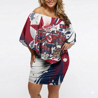 North Korea Flag Day Rise With The Flag Off Shoulder Short Dress Dynamic Red Star Paint Splatter With Tiger