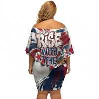 North Korea Flag Day Rise With The Flag Off Shoulder Short Dress Dynamic Red Star Paint Splatter With Tiger