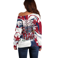 North Korea Flag Day Rise With The Flag Off Shoulder Sweater Dynamic Red Star Paint Splatter With Tiger