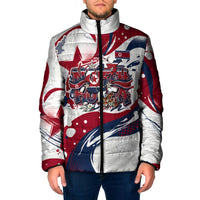North Korea Flag Day Rise With The Flag Padded Jacket Dynamic Red Star Paint Splatter With Tiger