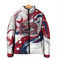 North Korea Flag Day Rise With The Flag Padded Jacket Dynamic Red Star Paint Splatter With Tiger