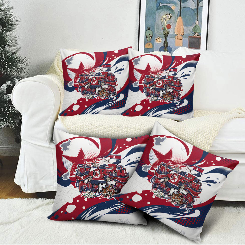 North Korea Flag Day Rise With The Flag Pillow Cover Dynamic Red Star Paint Splatter With Tiger