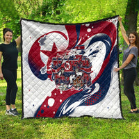 North Korea Flag Day Rise With The Flag Quilt Dynamic Red Star Paint Splatter With Tiger