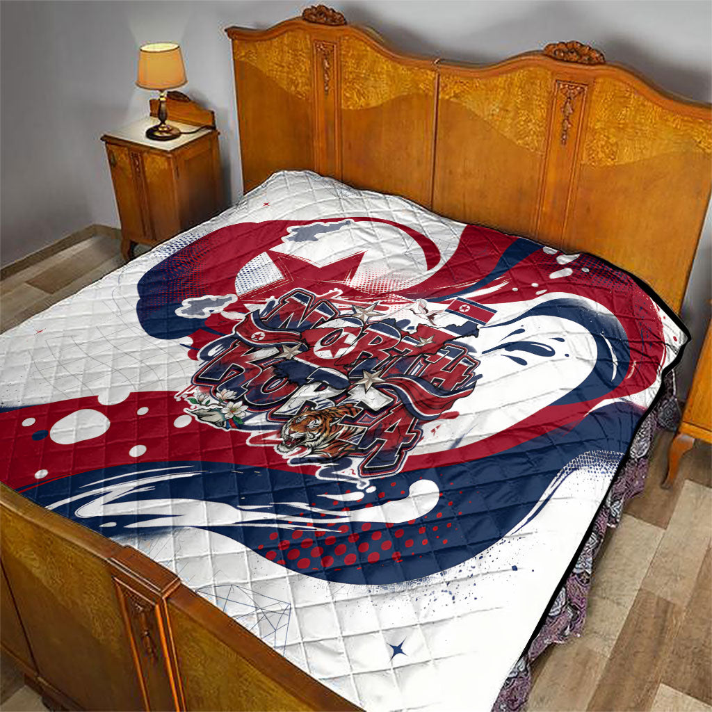 North Korea Flag Day Rise With The Flag Quilt Dynamic Red Star Paint Splatter With Tiger
