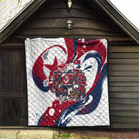 North Korea Flag Day Rise With The Flag Quilt Dynamic Red Star Paint Splatter With Tiger