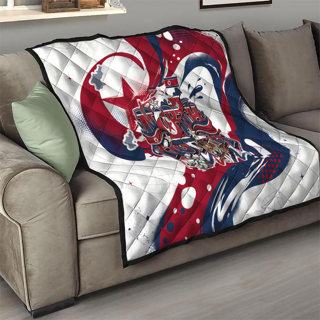 North Korea Flag Day Rise With The Flag Quilt Dynamic Red Star Paint Splatter With Tiger