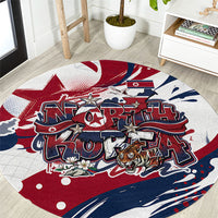North Korea Flag Day Rise With The Flag Round Carpet Dynamic Red Star Paint Splatter With Tiger