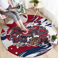 North Korea Flag Day Rise With The Flag Round Carpet Dynamic Red Star Paint Splatter With Tiger