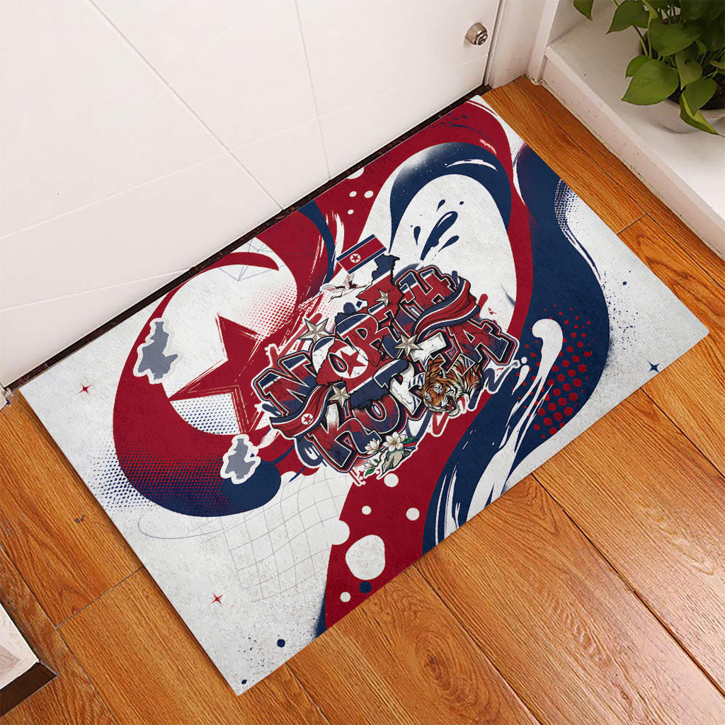 North Korea Flag Day Rise With The Flag Rubber Doormat Dynamic Red Star Paint Splatter With Tiger