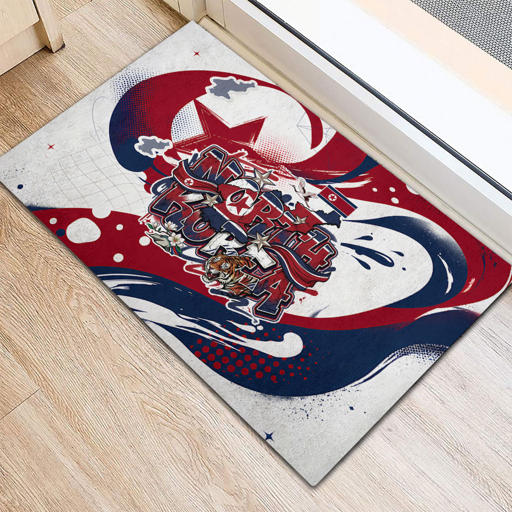North Korea Flag Day Rise With The Flag Rubber Doormat Dynamic Red Star Paint Splatter With Tiger