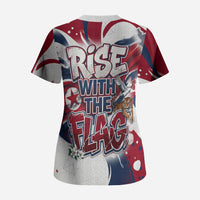 North Korea Flag Day Rise With The Flag Scrub Top Dynamic Red Star Paint Splatter With Tiger