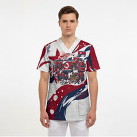 North Korea Flag Day Rise With The Flag Scrub Top Dynamic Red Star Paint Splatter With Tiger