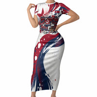 North Korea Flag Day Rise With The Flag Short Sleeve Bodycon Dress Dynamic Red Star Paint Splatter With Tiger