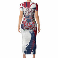 North Korea Flag Day Rise With The Flag Short Sleeve Bodycon Dress Dynamic Red Star Paint Splatter With Tiger