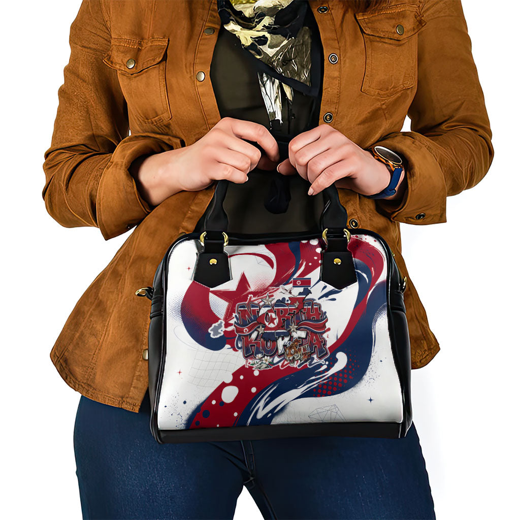 North Korea Flag Day Rise With The Flag Shoulder Handbag Dynamic Red Star Paint Splatter With Tiger