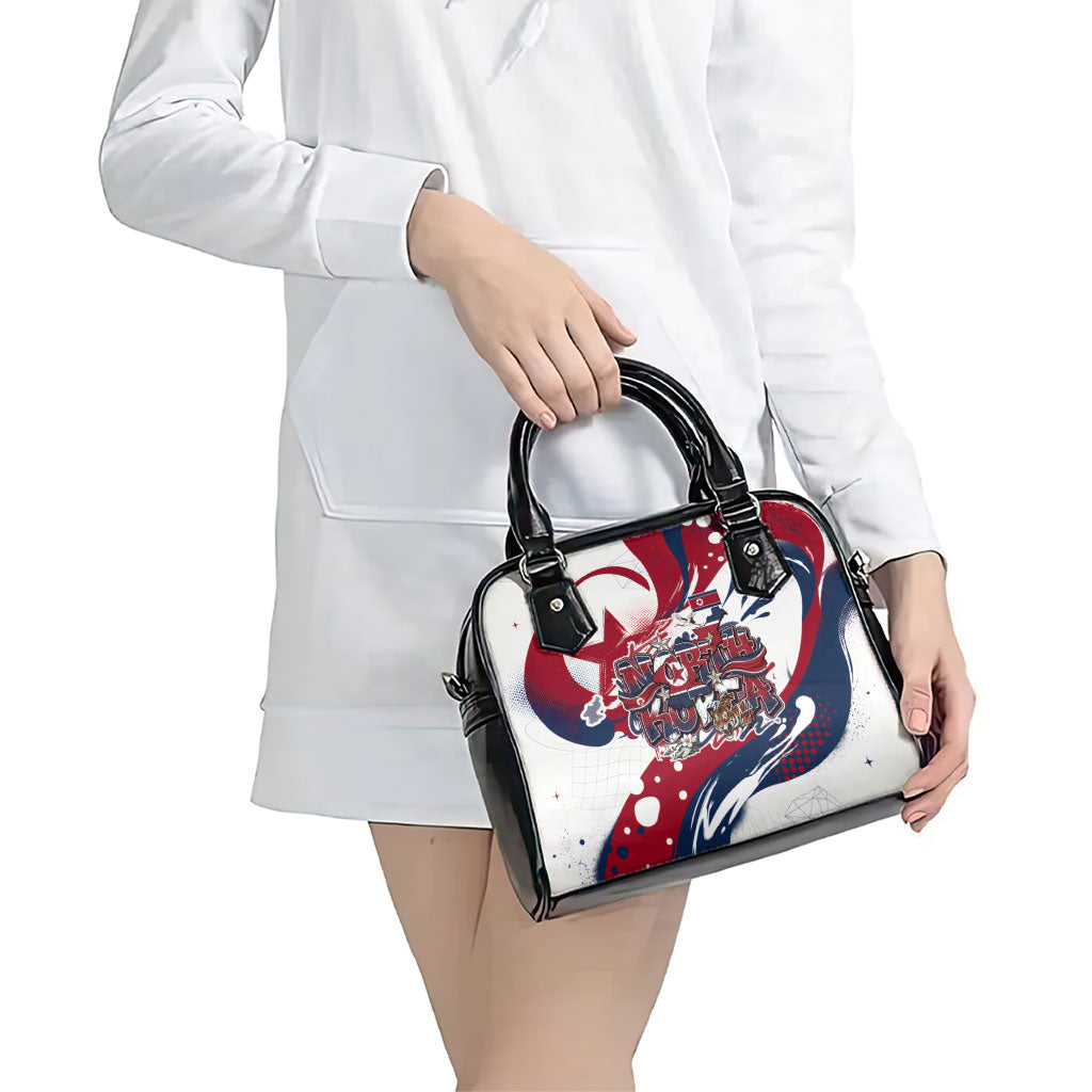 North Korea Flag Day Rise With The Flag Shoulder Handbag Dynamic Red Star Paint Splatter With Tiger