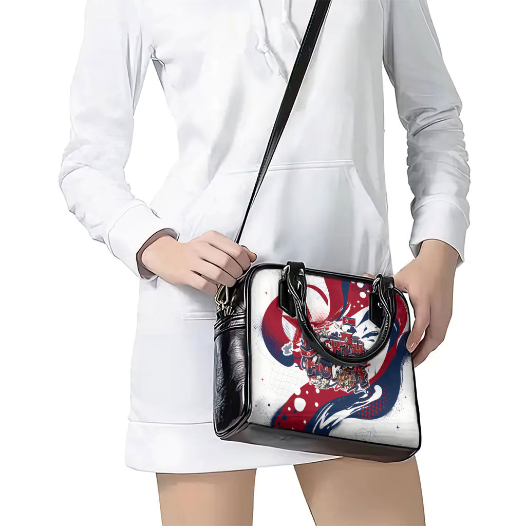 North Korea Flag Day Rise With The Flag Shoulder Handbag Dynamic Red Star Paint Splatter With Tiger
