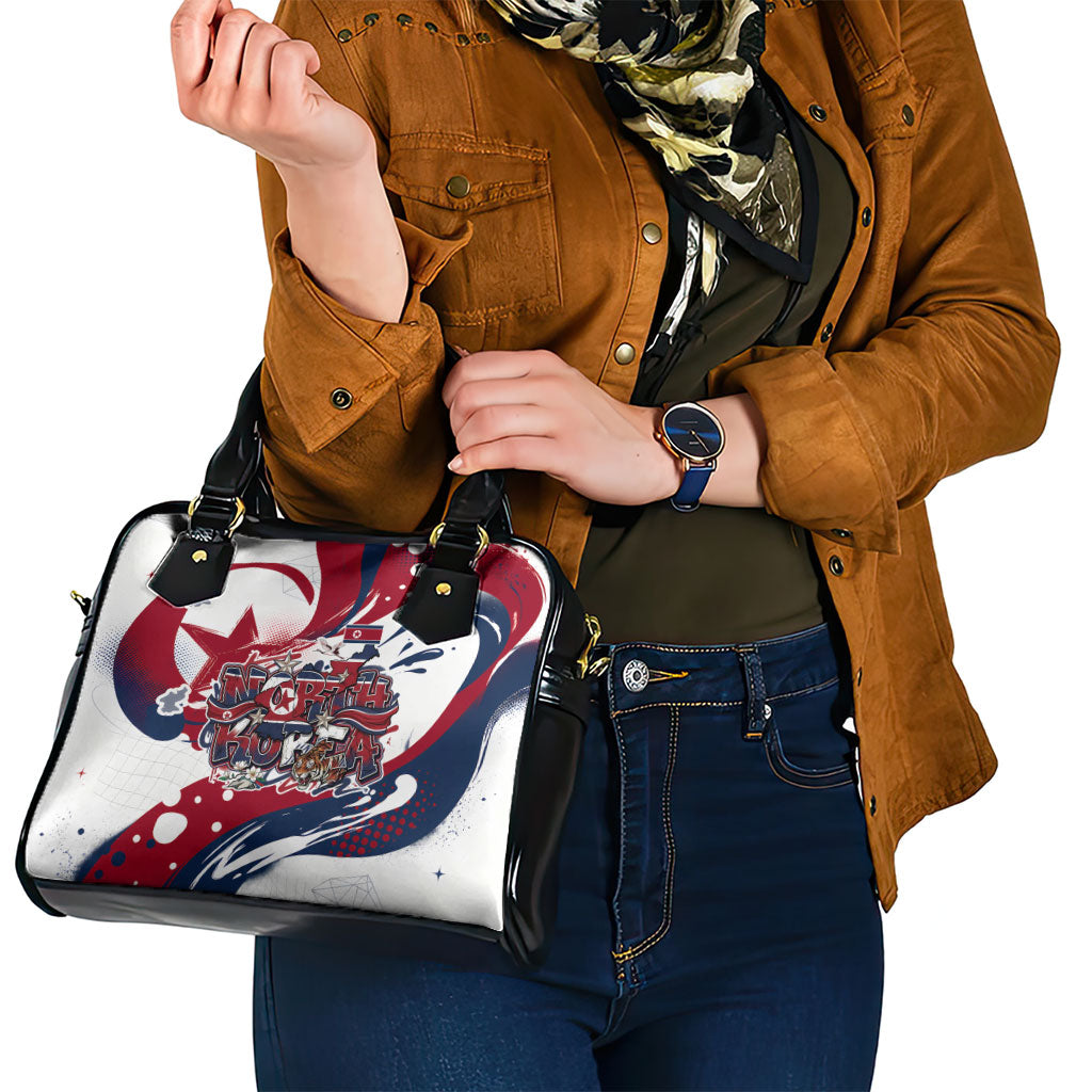 North Korea Flag Day Rise With The Flag Shoulder Handbag Dynamic Red Star Paint Splatter With Tiger