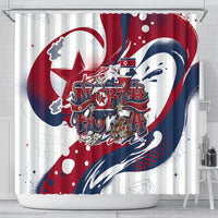 North Korea Flag Day Rise With The Flag Shower Curtain Dynamic Red Star Paint Splatter With Tiger