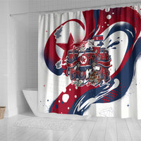 North Korea Flag Day Rise With The Flag Shower Curtain Dynamic Red Star Paint Splatter With Tiger